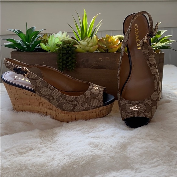 Coach Shoes - Coach Monogram Cork Wedges